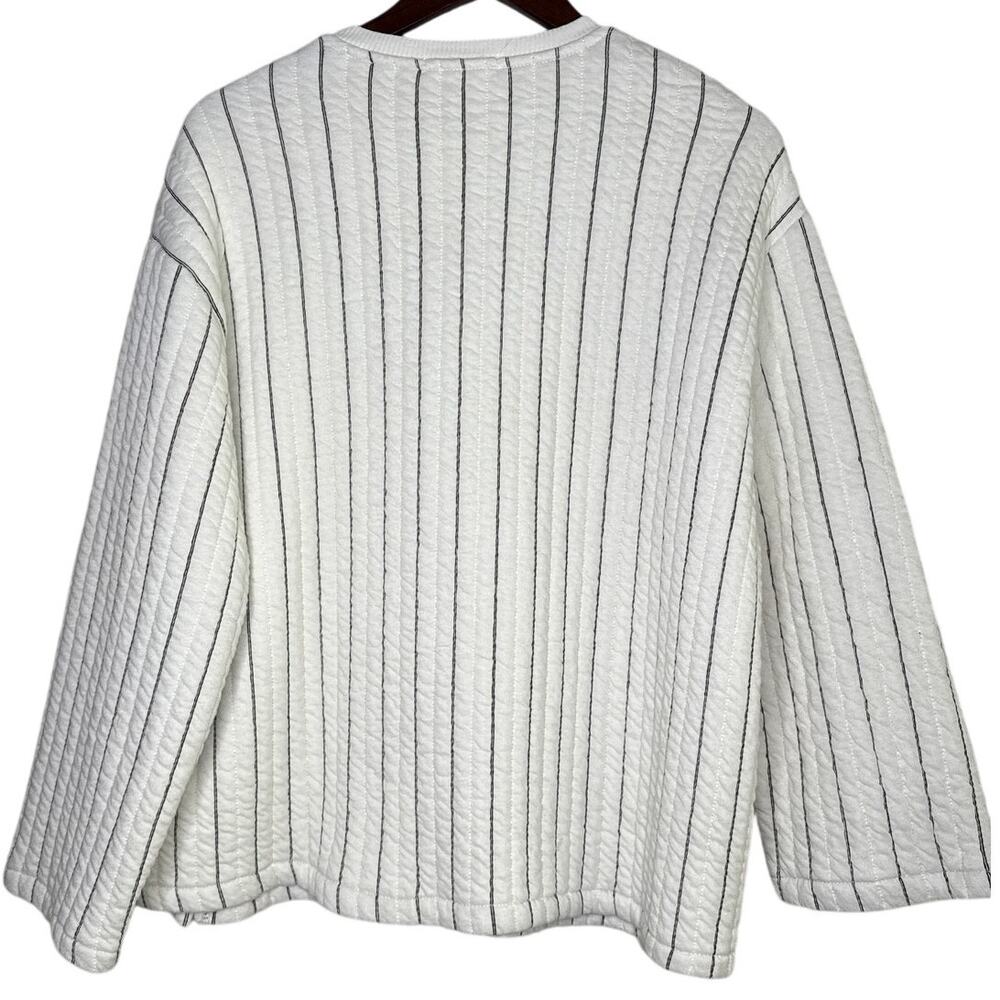 NWT Zara Boxy Oversized Striped Soft Quilted Long Sleeve Sweater  M White Black - Picture 15 of 16